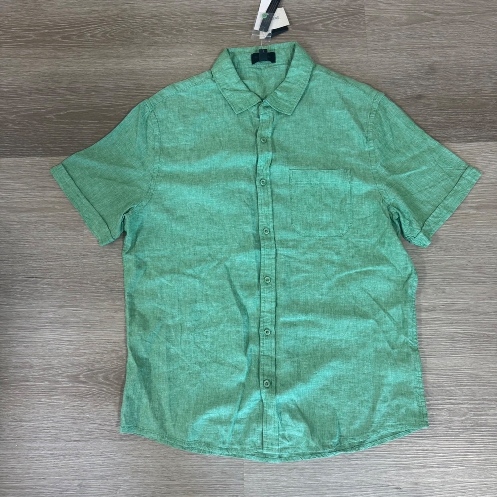 NWT Magaschoni Button Down Shirt Mens Large Spearmint Green Linen Blend GM30132M